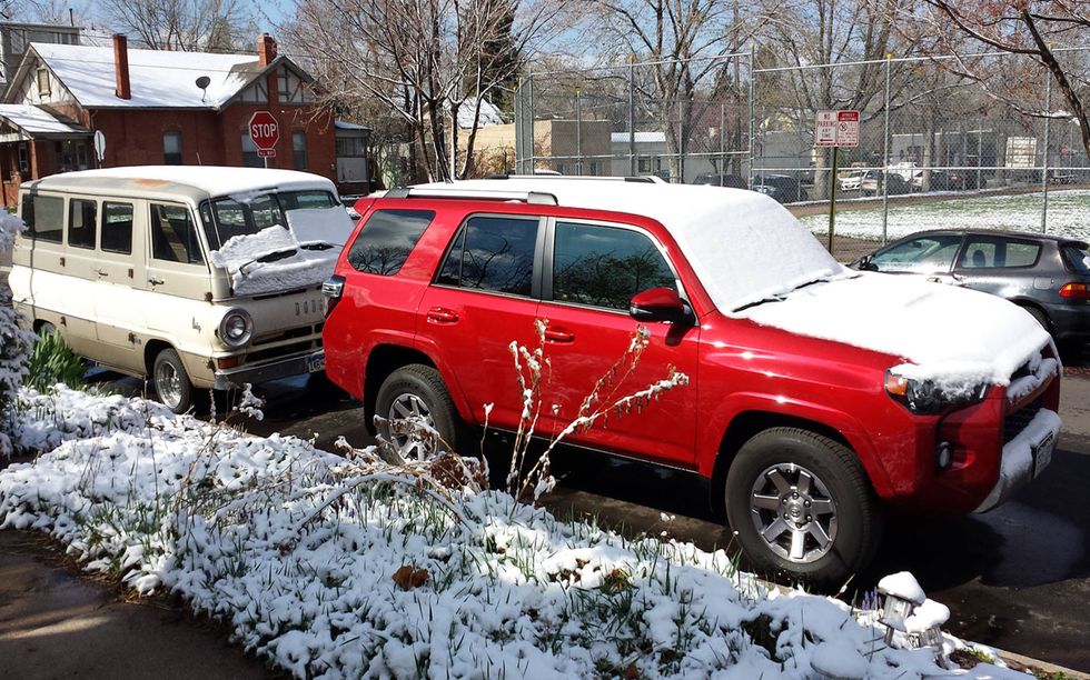 When I went to start my trip, a Denver springtime snowstorm had covered the 4Runner and my '66 A100.