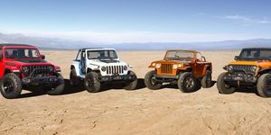 the jeep® brand and jeep performance parts team again join forces to create a lineup of custom built concept vehicles to conquer the iconic trails in moab, utah, during the 2021 easter jeep safari enthusiasts from all over the world will gather march 27 to april 4 in moab for picturesque trail rides, technical off roading and have a chance to experience the jeep brand’s legendary 4x4 capability firsthand with four new concept vehicles, including left to right jeep red bare, jeep magneto, jeepster beach and jeep orange peelz  