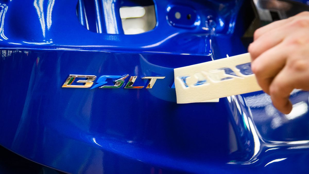 close up view of the chevrolet bolt nameplate
