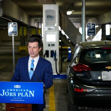 transportation secretary buttigieg highlights new electric vehicle charging station on earth day